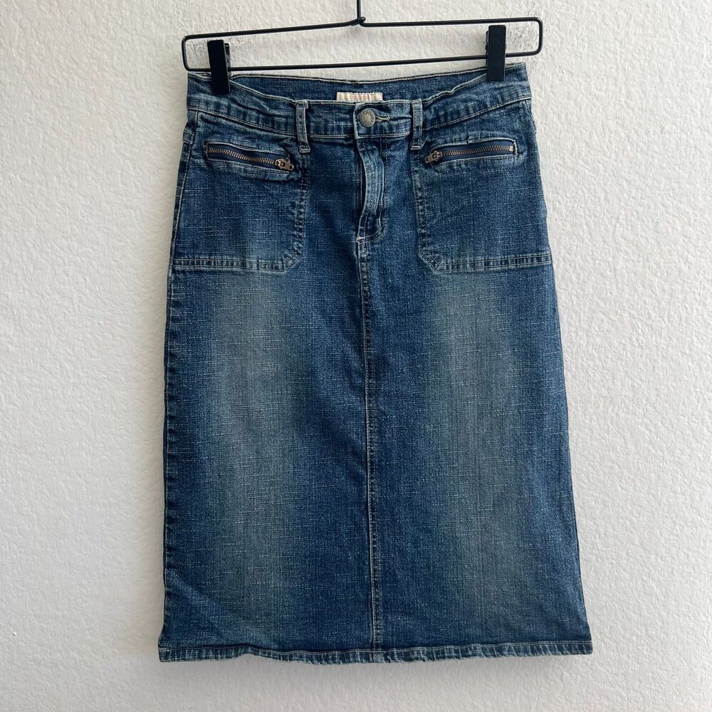 FOREVER 21 Vintage Y2K 2000s Midi Denim Jean Skirt Womens Medium Fairy Grunge